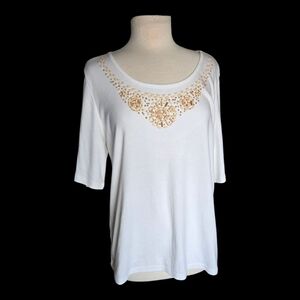Karen Scott Beaded White Top XL